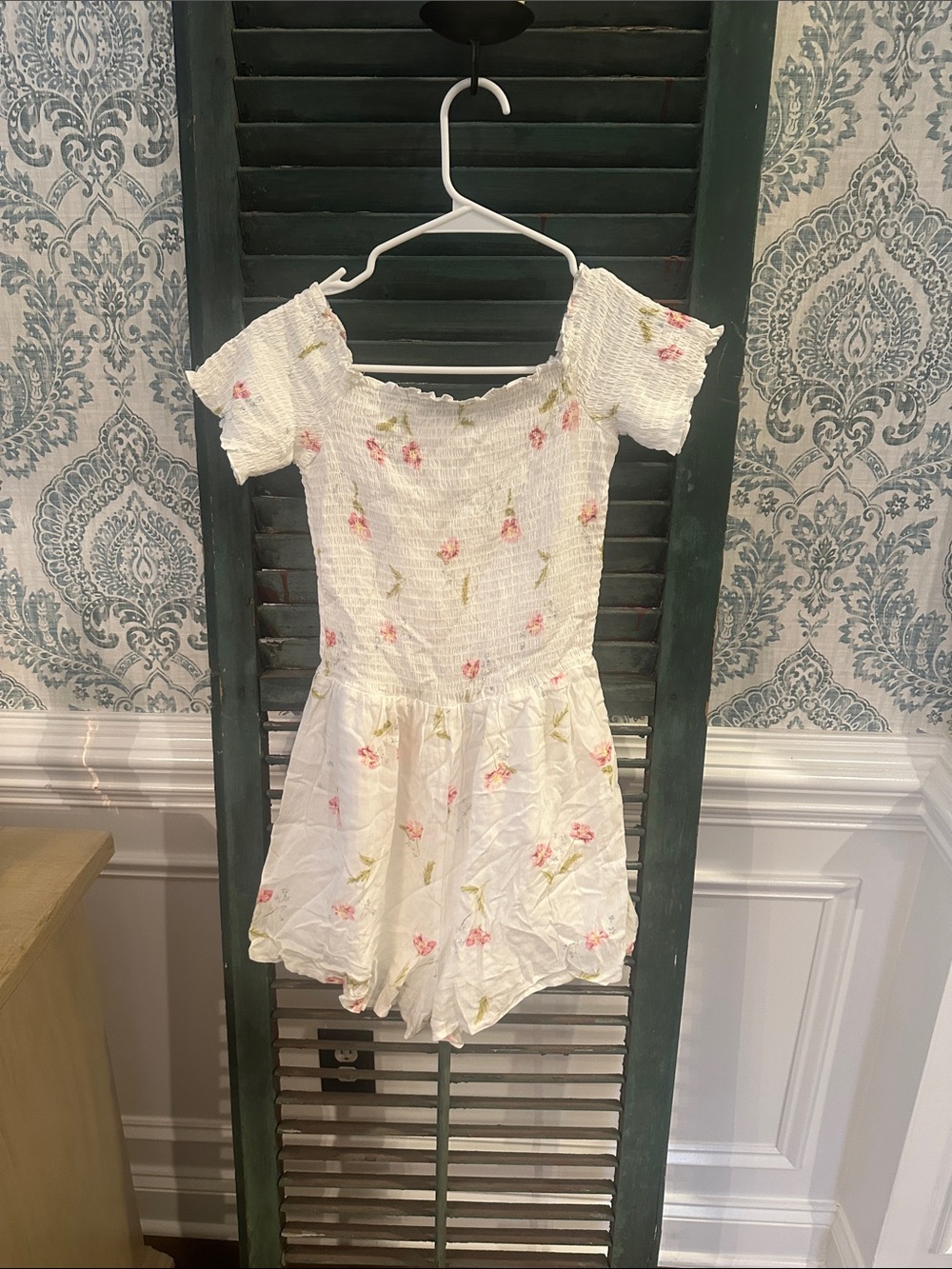 White Floral Smocked Romper